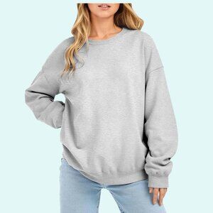 Women's Oversized Sweatshirt, Crewneck Long Sleeve Fleece, GREY, Large